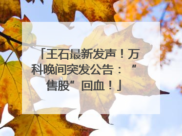 王石最新发声！万科晚间突发公告：“售股”回血！