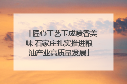 匠心工艺玉成喷香美味 石家庄扎实推进粮油产业高质量发展
