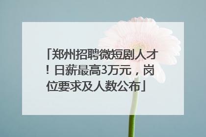 郑州招聘微短剧人才！日薪最高3万元，岗位要求及人数公布