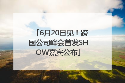 6月20日见！跨国公司峰会首发SHOW嘉宾公布